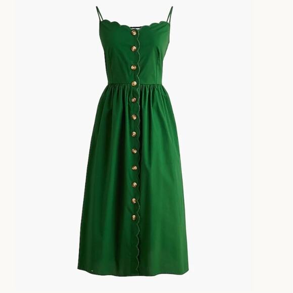 NEW J. Crew Scallop Trim Green Button-Front Sleeveless Midi Dress Canyon - Picture 1 of 9
